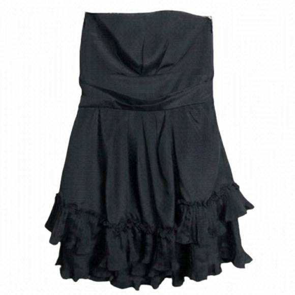 Lulumari Vintage Black Satiny Strapless Mini Length Fit Flare Ruffle Dress Med - Picture 1 of 9